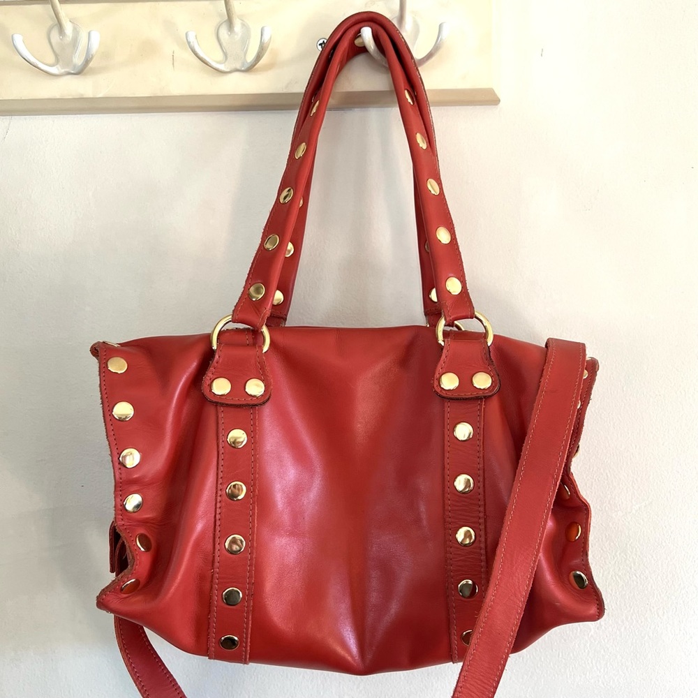Hammitt Westwood Orange Leather Gold Stud Satchel Crossbody Bag
